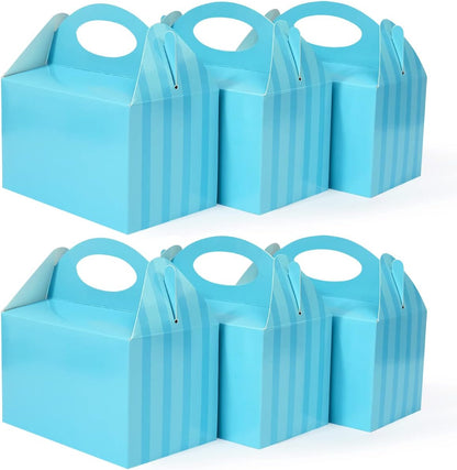 Happyhiram 50 Pcs Party Treat Boxes - White, 6 Inch Candy Boxes with Handle - Paper Cookie Gift & Snack Goodie Bags for Kids Birthday, Baby Shower, Wedding