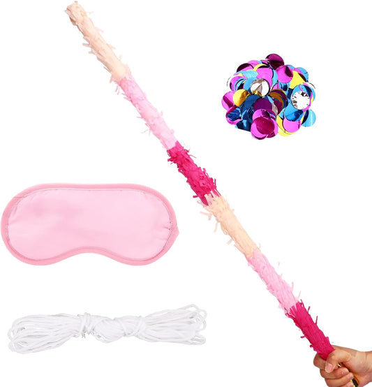 Pinata Sticks Set, 76cm/29.92in Sturdy Pink Pinata Stick with Blindfold Rope & Confetti for Kids Adults Themed Party Fun and Delight