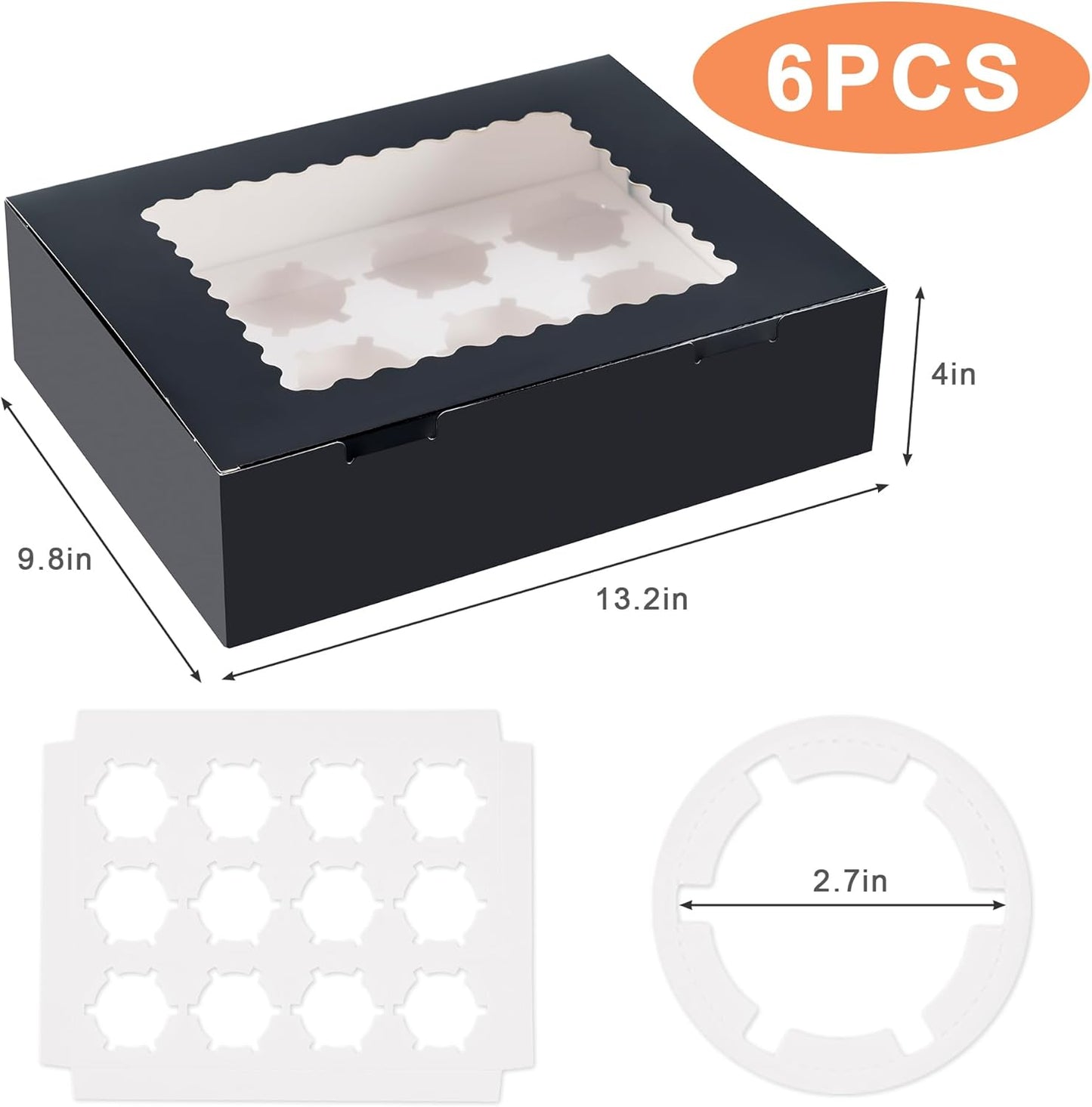 Hoewina 6PCS Cupcake Boxes - Hold 12 Count Cupcake Containers with Window, Food Grade Cupcake Holder Easy Transport and Presentation - Ideal for Cupcakes, Desserts, and More