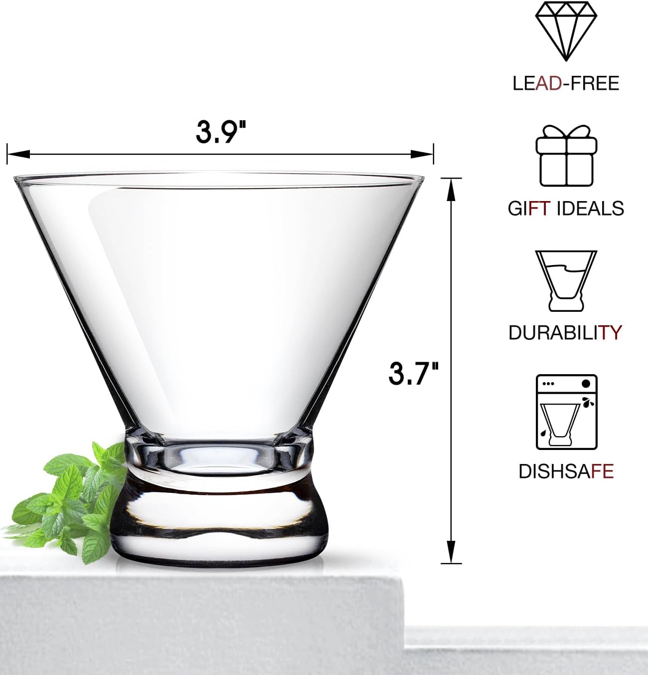 LUNA & MANTHA Martini Glasses, Martini Cocktail Glasses for Margarita, Manhattan, Cosmopolitan, Espresso, Home Bar, Evening Parties, Birthdays, Housewarming Gift,8oz-Stemless Set of 4
