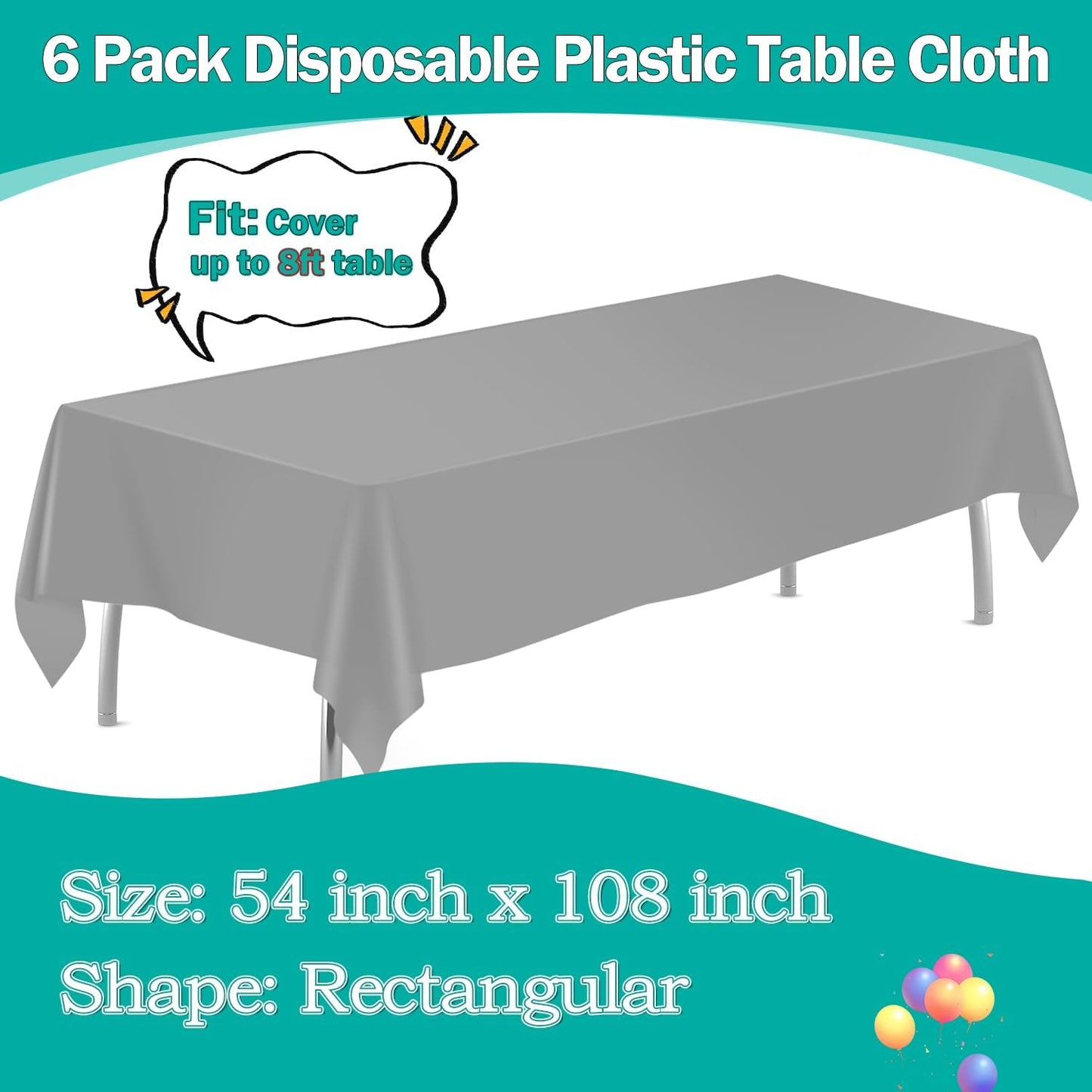 tujol Royal Blue 6 Pack Plastic Table Cloth 54" x 108", Disposable Tablecloths Rectangle Table Cover, Plastic Tablecloths for Parties
