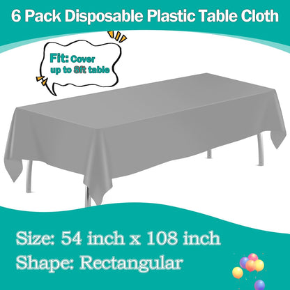 tujol Royal Blue 6 Pack Plastic Table Cloth 54" x 108", Disposable Tablecloths Rectangle Table Cover, Plastic Tablecloths for Parties
