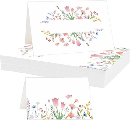 50Pcs Thanksgiving Name Cards for Table, Floral Name Card for Table Setting, 3.3" x 2" Tent Cards for Wedding Engagement Bridal Shower Birthday
