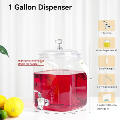 1 Gallon Beverage Dispenser - Leak proof Juice Dispenser Sealed Plastic Lemonade Dispensers with Anti-Rust Lids Drink Jug for Parties Home Kitchen Camping with Spigot（1 Packs）