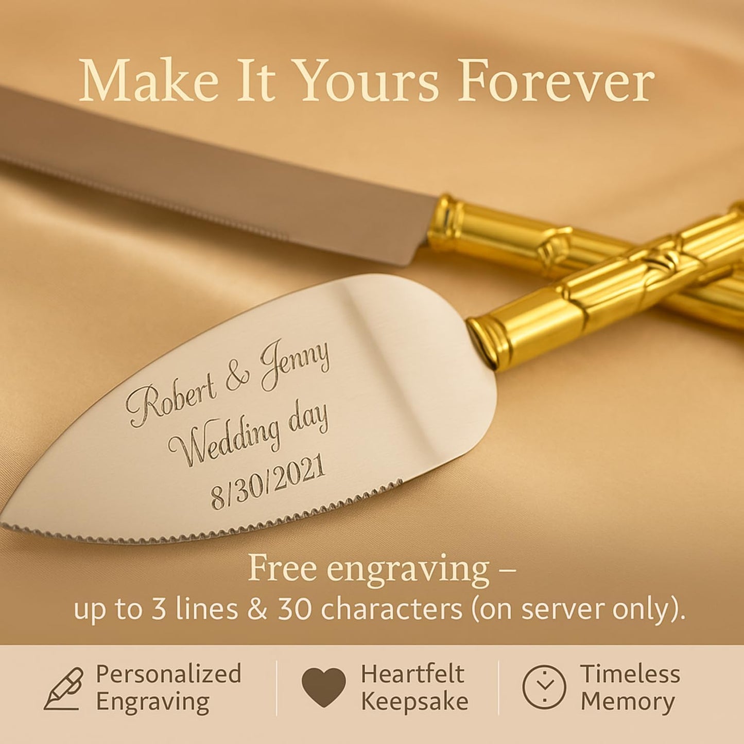 GIFTS INFINITY Personalized Wedding Cake Knife and Server Set with Engraving – Cake Cutting Utensil Set, Keepsake Gift for Wedding, Anniversary, Reception, Birthday & Other Occasions (CH-101WB)