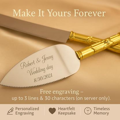 GIFTS INFINITY Personalized Wedding Cake Knife and Server Set with Engraving – Cake Cutting Utensil Set, Keepsake Gift for Wedding, Anniversary, Reception, Birthday & Other Occasions (CH-101WB)
