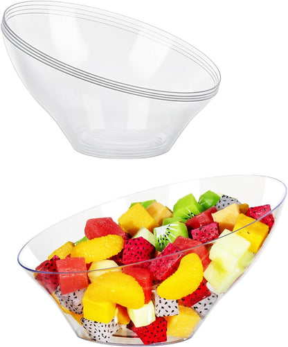 BESTVIP 54oz Clear Plastic Serving Bowls for Party - 12 Pack Angled Disposable Serving Bowls, Party for Chips, Snacks, Fruit, Salad - Bowls for Parties, Daily Use, Catering, Christmas