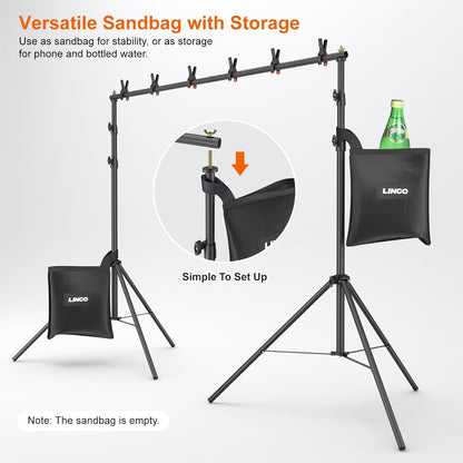 LINCO Lincostore Backdrop Stand for Parties Kit 10x7 ft Adjustable Back Drop Photography Studio Photo Background Support System with Clamps, Sand Bag, Carrying Bag 4172 4174 (10x7 ft)