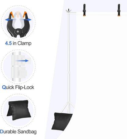 EMART Backdrop Stand 10x7ft(WxH) Photo Studio Adjustable Background Stand Support kit with 2 Crossbars, 8 Clamps, 2 Sandbags and Carry Bag for Parties, Events Decoration, Wedding, Photography -White
