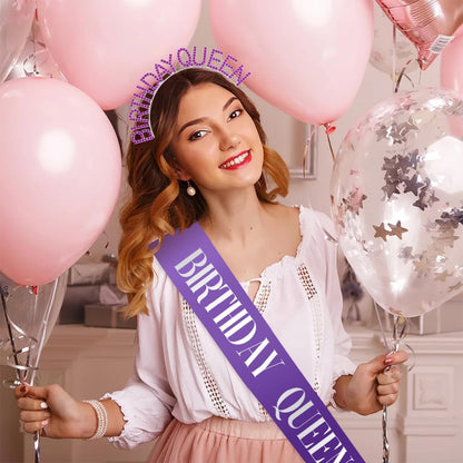 Birthday Sash & Crown for Women - Tiara Headband, Girls' Decorations Accessories