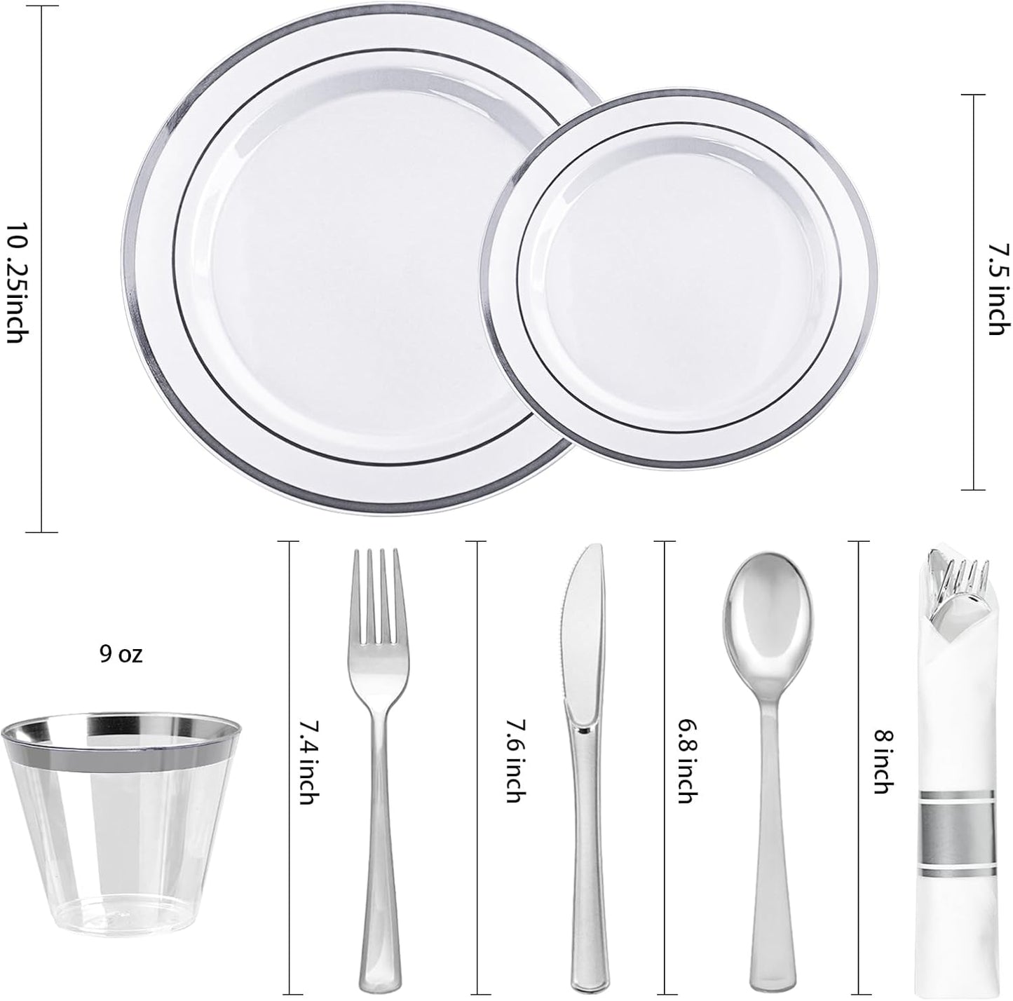 BESTVIP 350PCS Gold Plastic Dinnerware Set, Disposable Party Plates for 50 Guests, Include: 100 Plastic Plates, 50 Pre Rolled Napkins with Gold Silverware, 50 Cups