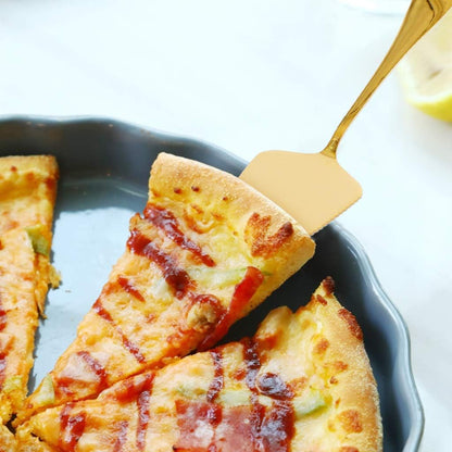 Stainless Steel Cake Server Pack of 10 Pie Holder Transfer Triangular Spade Spatula Serrated Edge for Pizza Cake Baking Safe in Dishwasher (Gold)
