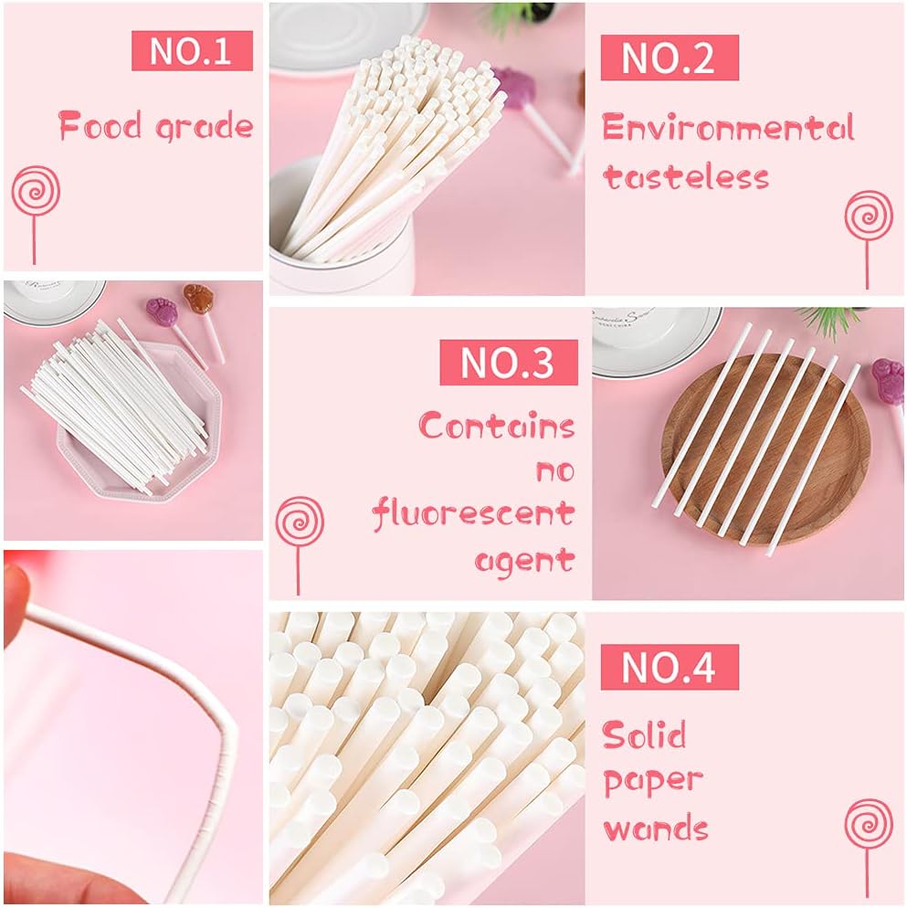 500PCS 4-Inch White Lollipop Sticks,Paper Sucker Stick,Cake Pops Stick for Candy Melt,Dessert,Cake Pops,Chocolate and Cookie(3mm)