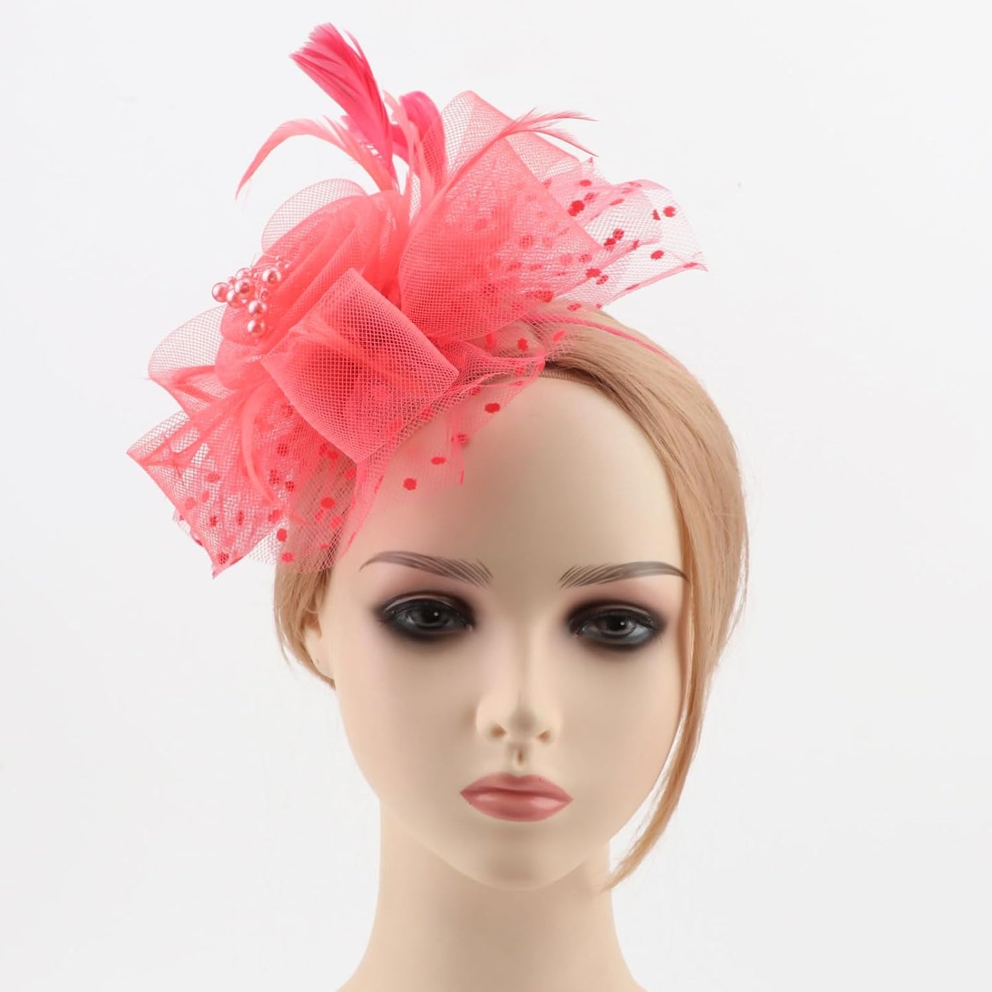 DRESHOW Fascinators Hat Flower Mesh Ribbons Feathers on a Headband and a Clip Tea Party Headwear for Girls and Women - Colors B