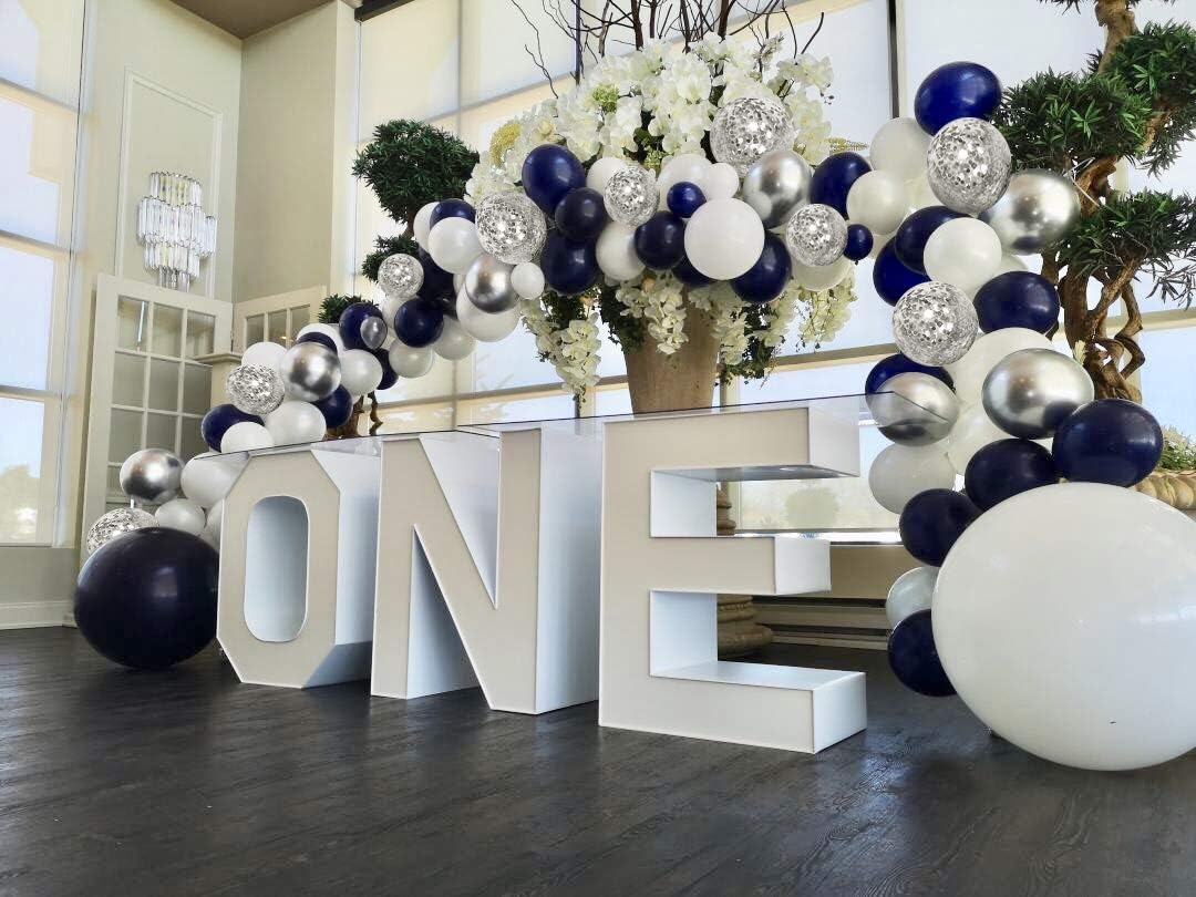 Navy Blue Gold Balloons Garland Kit, 120 pcs Navy and Gold Confetti White Balloons Arch for Graduation Birthday Party Baby Shower DIY Decoration