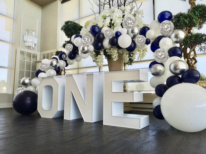 Navy Blue Gold Balloons Garland Kit, 120 pcs Navy and Gold Confetti White Balloons Arch for Graduation Birthday Party Baby Shower DIY Decoration