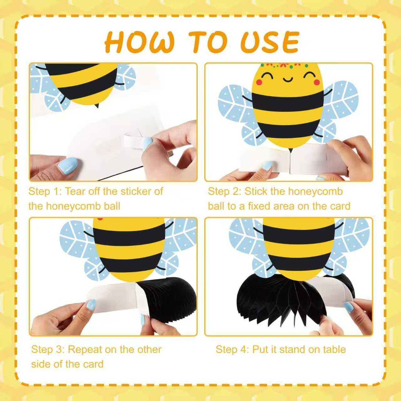 8Pcs Honey Bee Party Honeycomb Centerpieces Decoration3D Table Decoration for Bee Themed Spring Outdoor Party Gender Reveal Birthday Party Supplies