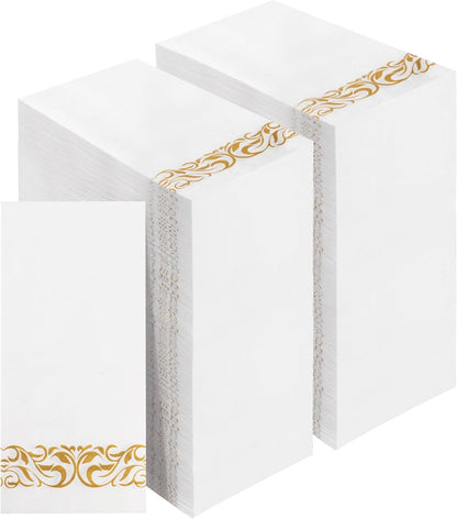 BESTVIP 200 Pack Disposable Paper Napkins, 3-Ply Dinner Napkins with Gold Trim for Guests, Bathroom Paper Hand Towels Soft and Absorbent, Perfect for Kitchen, Dinner, Party, Wedding or Event