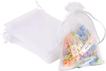 100PCS White Organza Bags, 4x6 Inch Small Mesh Bags Drawstring, Jewelry Gift Bags for Easter, Party, Festival, Bathroom Soaps, Makeup