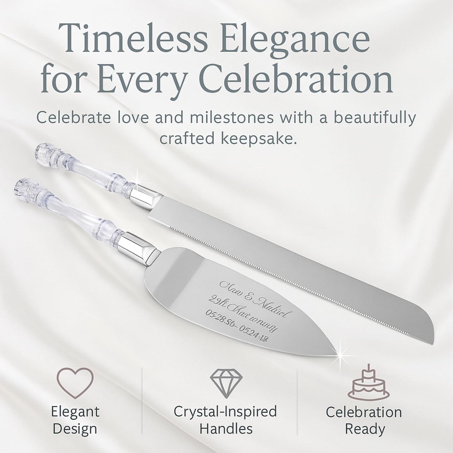 GIFTS INFINITY Personalized Wedding Cake Knife and Server Set with Engraving – Cake Cutting Utensil Set, Keepsake Gift for Wedding, Anniversary, Reception, Birthday & Other Occasions (CH-101WB)