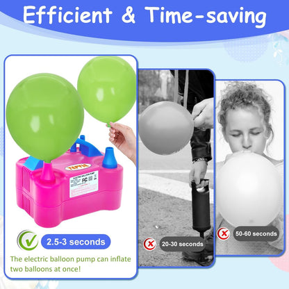 Balloon Pump Electric, 600W Professional Balloon Inflator with 8 Balloon Arch Kits, 2 Modes & Dual Nozzle, Portable Air Pump Ballon Blower Machine for Party Decoration (Rose)