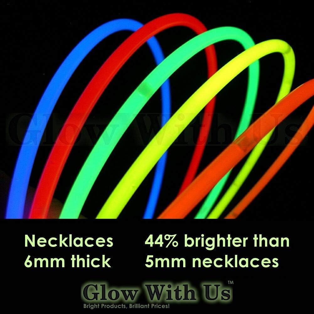 Glow Sticks Bulk Wholesale Necklaces, 100 22" Glow Necklaces, Glow 8-12 Hr, Connector Pre-attached (handy), Bright Colors, Glow-in-the-dark Party Supplies.