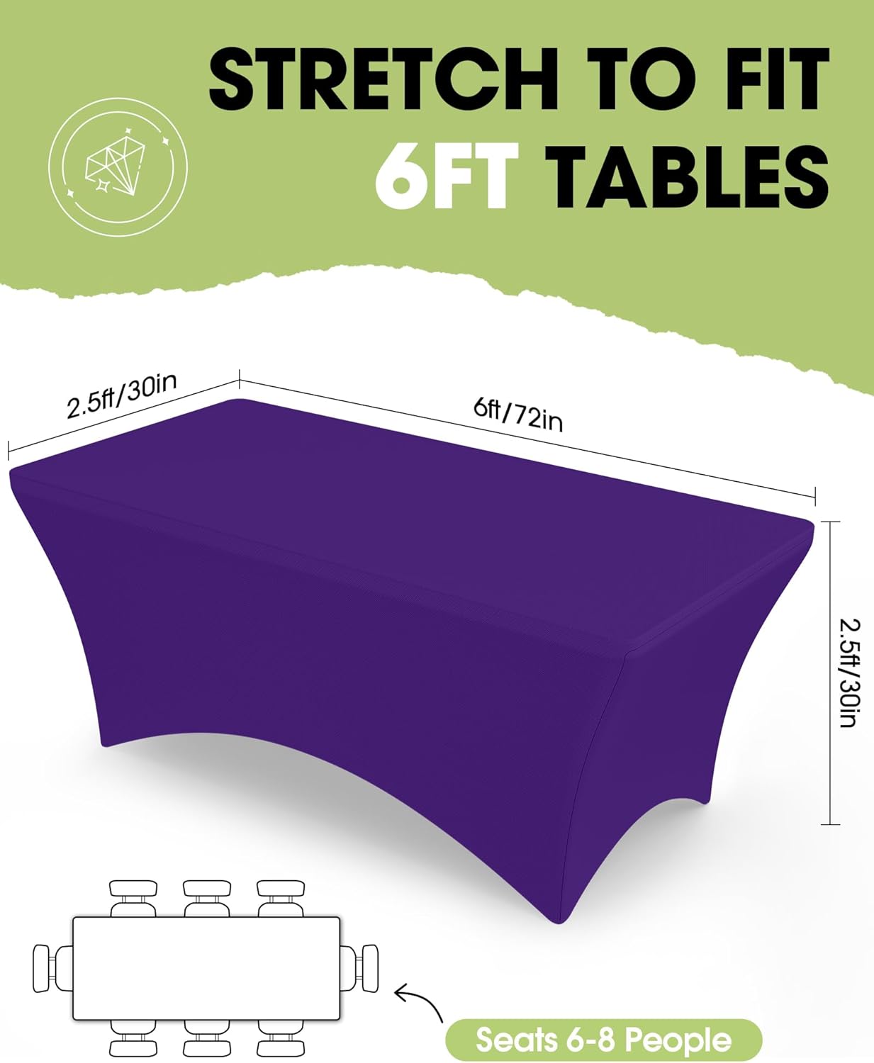 Pureegg Spandex Tablecloth 6ft - 2 Pack, Fitted and Tight Cloth for Rectangle Table, Wrinkle-Free and Stretch Table Cover for Party, Wedding, Banquet and Birthday, White