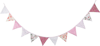 LOVENJOY Pink Floral 100% Cotton Bunting Banner for Girls Shabby Chic Wedding Birthday Decoration