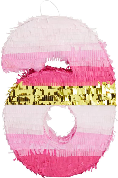 Number 5 Pinata, Pink and Gold Foil for Girls 5th Birthday Party Decorations (Small, 16.5 x 11.6 x 3 In)