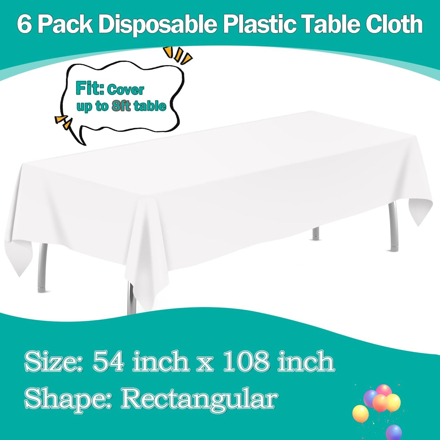 tujol Royal Blue 6 Pack Plastic Table Cloth 54" x 108", Disposable Tablecloths Rectangle Table Cover, Plastic Tablecloths for Parties