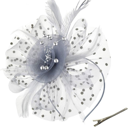 DRESHOW Fascinators Hat Flower Mesh Ribbons Feathers on a Headband and a Clip Tea Party Headwear for Girls and Women - Colors A