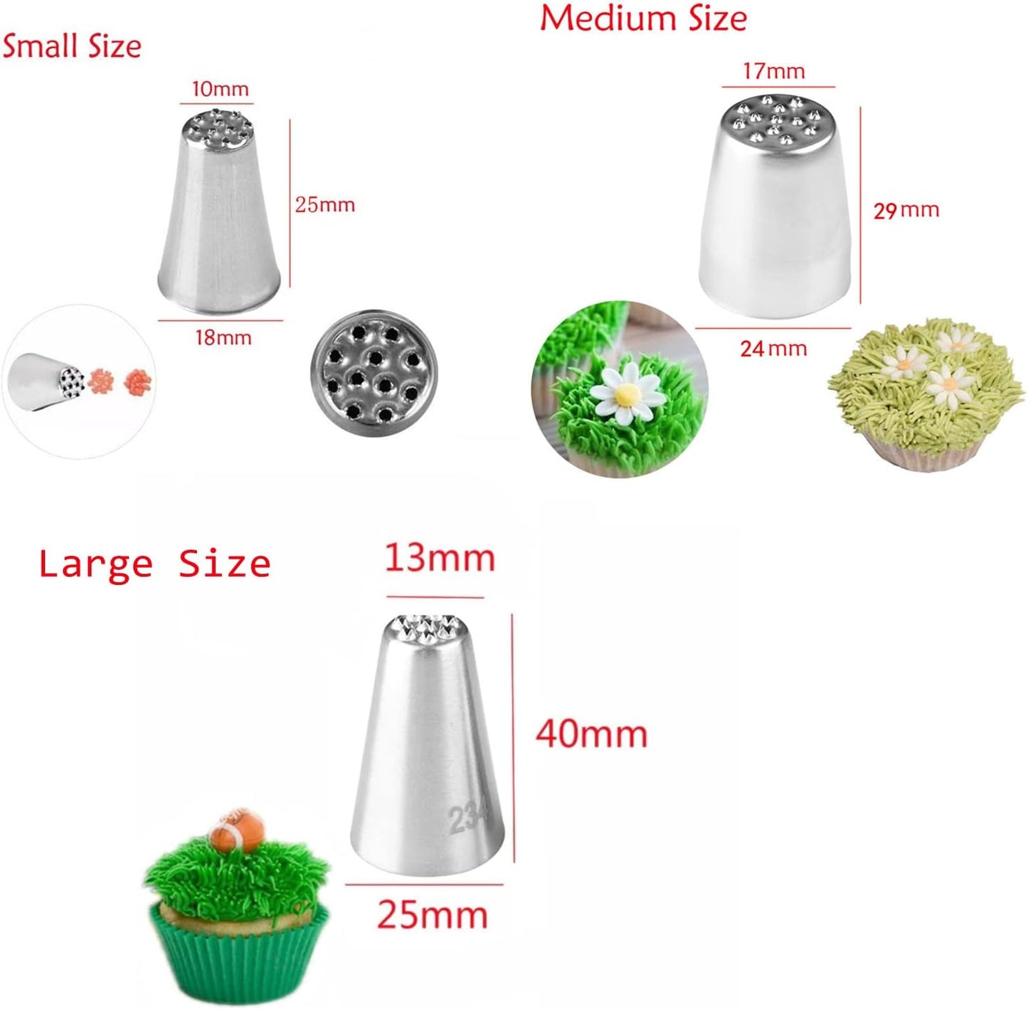 Piping Tips For Cake Decorating, Stainless Steel Icing Piping Nozzles For Pastry Fondant Decorating Tools (C)