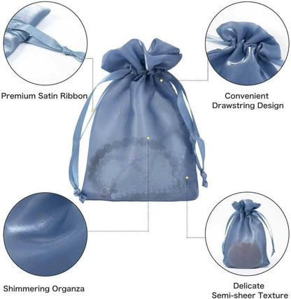 QIANF 20 Pcs Peacock Blue Small Organza Bags 3X4 inch for Wedding Favors with Drawstring, Mini Mesh Gift Bags Jewelry Pouch for Candy Bridal Shower Party Favor Baby Shower Christmas