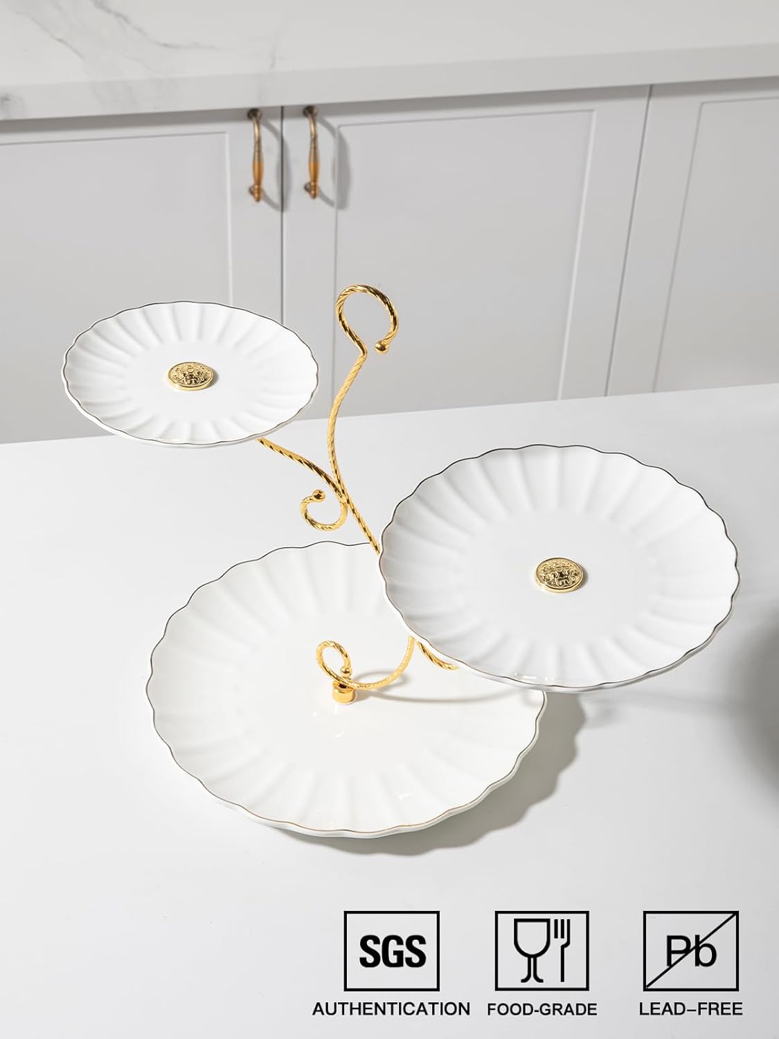 Sweejar 3 Tier Ceramic Cake Stand Wedding, Dessert Cupcake Stand for Tea Party Serving Platter (White)