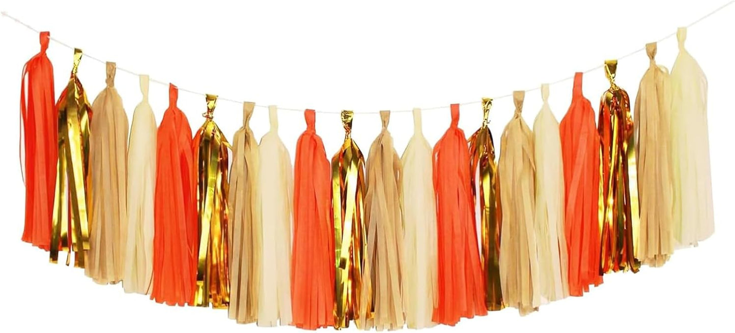 20 Pieces Tissue Paper Tassel Garland, Birthday Tassel Garland Party Decor, Metallic Fringe Balloon Banner Tails for Classroom Baby Shower Gender Reveal Hanging Decoration, D