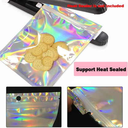 Trunple Smell Proof Bags & Resealable Foil Pouch Mylar Sample Bag Great for Party Favor Food Storage (Holographic Color) (50pcs-6x9 inch)