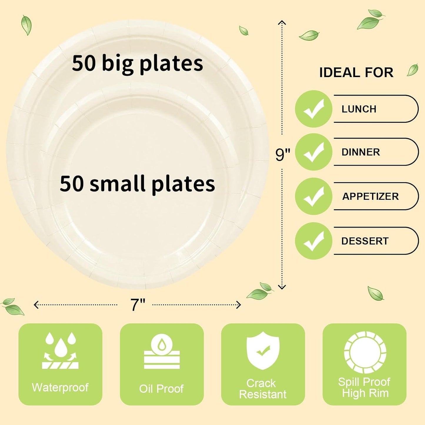 LANLISA 50 Pcs Pink Paper Plates Disposable, 25-9" & 25-7" Disposable Birthday Cake Dessert Plates For Valentines Day, Baby Shower, Easter Party, Mothers Day Party Supplies