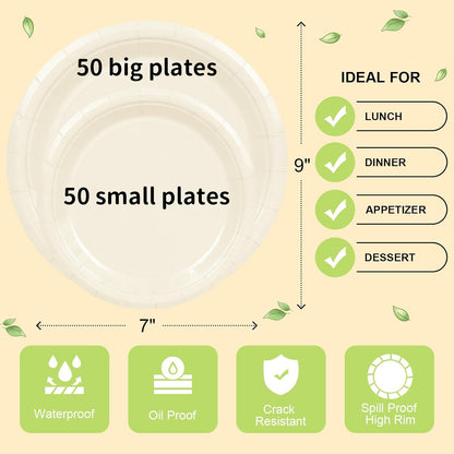 LANLISA 50 Pcs Pink Paper Plates Disposable, 25-9" & 25-7" Disposable Birthday Cake Dessert Plates For Valentines Day, Baby Shower, Easter Party, Mothers Day Party Supplies