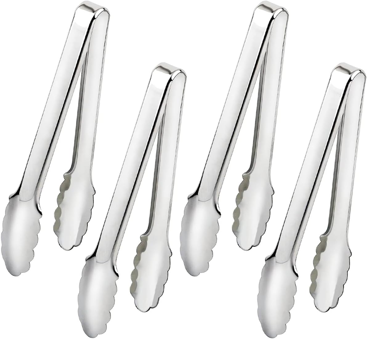 4 PCS Serving Tongs Sliver Tongs 9 Inch Serving Utensils Stainless Steel Serving Tongs for Salad Buffet Appetizer Dessert Tong for Food Parties (9 INCH, Sliver)