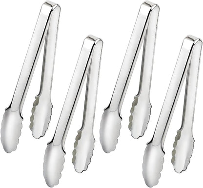 4 PCS Serving Tongs Sliver Tongs 9 Inch Serving Utensils Stainless Steel Serving Tongs for Salad Buffet Appetizer Dessert Tong for Food Parties (9 INCH, Sliver)