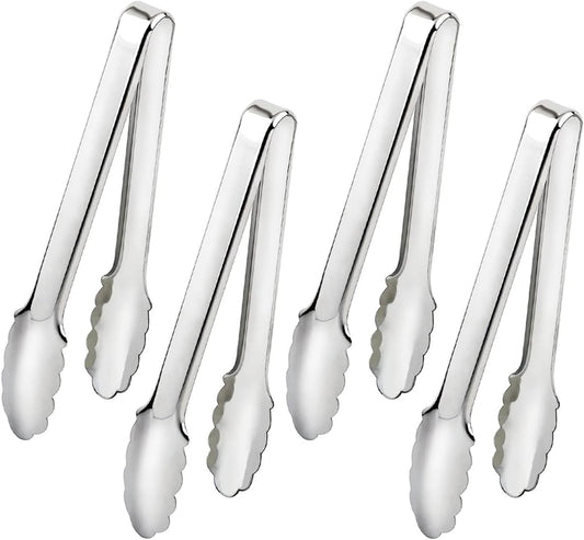4 PCS Serving Tongs Sliver Tongs 9 Inch Serving Utensils Stainless Steel Serving Tongs for Salad Buffet Appetizer Dessert Tong for Food Parties (9 INCH, Sliver)
