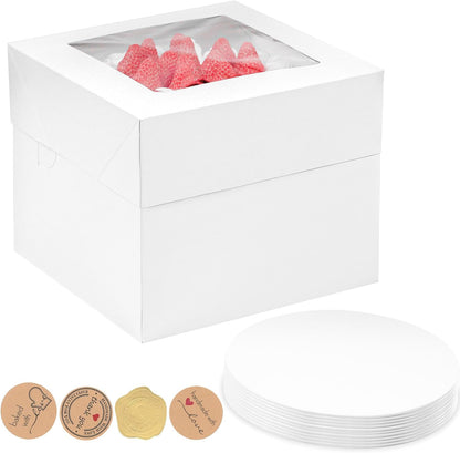 12x12x12 Inches Cake Boxes with Cake Boards, 3 Pack Premium Tall Cheesecake Boxes with Display Window for Christmas, Birthday, Wedding