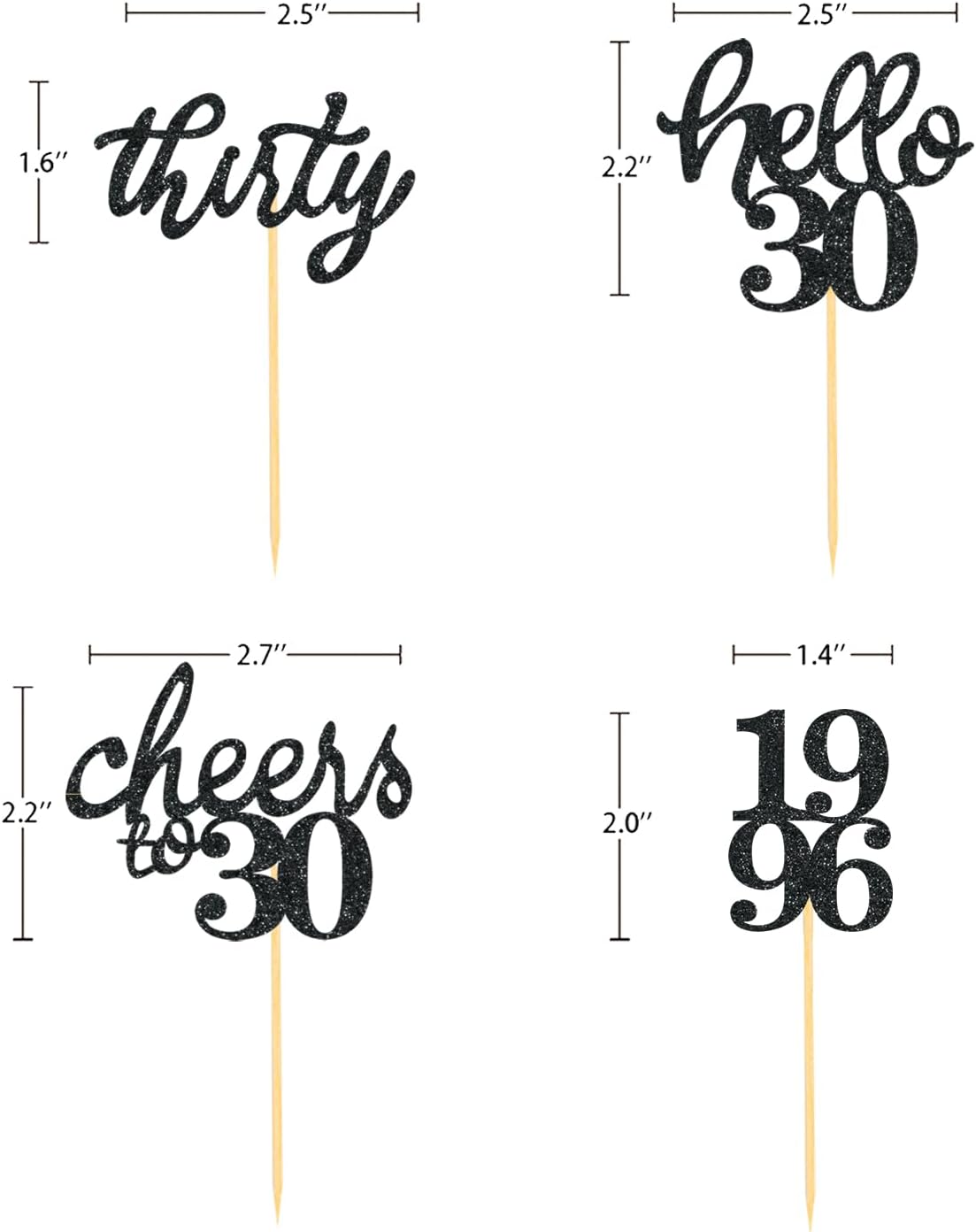 24 PCS Glitter 30th Birthday Cupcake Toppers for Celebrating Thirty Years Old Birthday Party Decorations for 30th Anniversary Party Supplies (Gold)