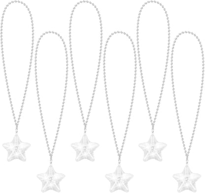6 Pack Clear LED Glow Star Necklace Bulk Beaded Necklaces for Halloween Christmas Decorations Mardi Gras Party Favors