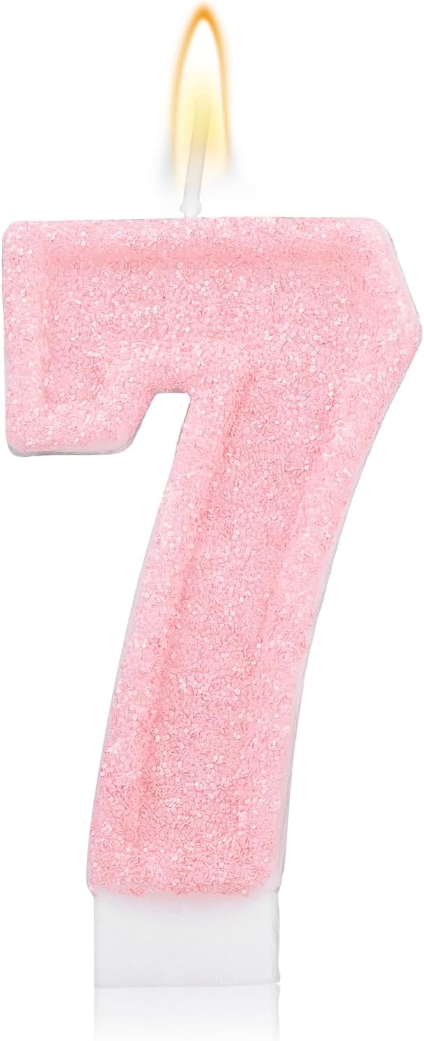 Pink Number One Birthday Candles, Romantic Cake Glitter Pink Number 1st Candles Anniversary Cake First Topper Decoration Cute Birthday Party Supplies for Wedding Anniversary Celebration Supplies (1)