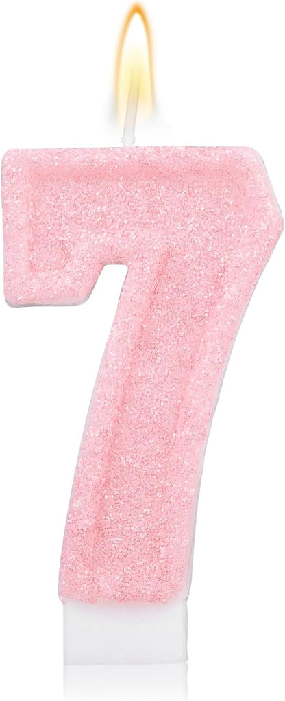 Pink Number One Birthday Candles, Romantic Cake Glitter Pink Number 1st Candles Anniversary Cake First Topper Decoration Cute Birthday Party Supplies for Wedding Anniversary Celebration Supplies (1)