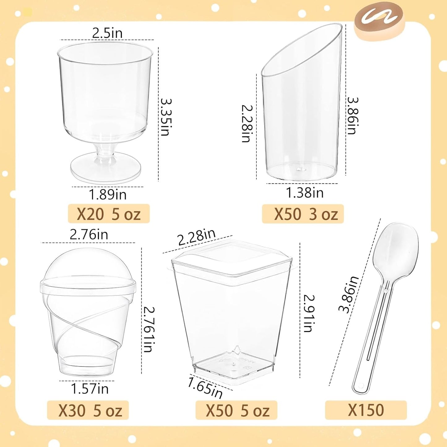 LifeIdeas 380 Pack Mini Dessert Cups with Spoons and lids, 5 oz Mini Clear Parfait Cups, Shooters Cups for Party, Round Yogurt Cups, Reusable Fruit Ice Cream Cake Pudding Cups