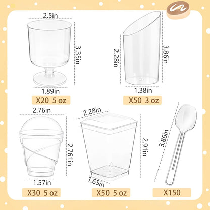 LifeIdeas 380 Pack Mini Dessert Cups with Spoons and lids, 5 oz Mini Clear Parfait Cups, Shooters Cups for Party, Round Yogurt Cups, Reusable Fruit Ice Cream Cake Pudding Cups