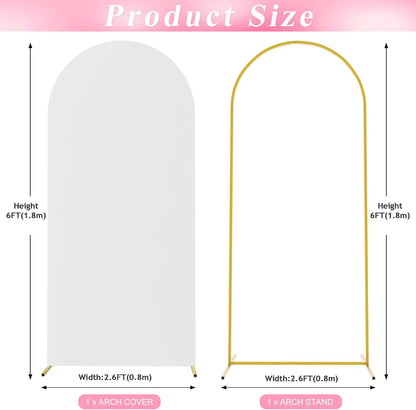 Wokceer 7.2 FT Wedding Arch Backdrop Stand and White Arch Cover, Metal Arch Stand with Arch Stand Cover for Birthday Party Wedding Ceremony Bridal Baby Shower Event Decor