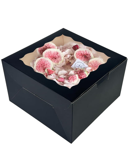 qiqee 10x10x5 Cake Box, 4 Sets Pink Cake Box with Window ＆ 4 Sets 10" Pink Cake Round Boards, 10inch Cake Containers